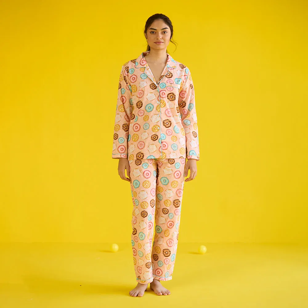 Women Doughnut Peach Pajama Set