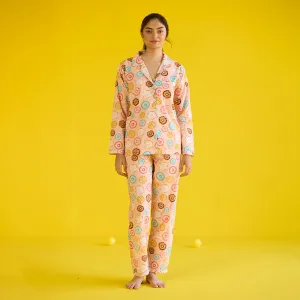 Women Doughnut Peach Pajama Set