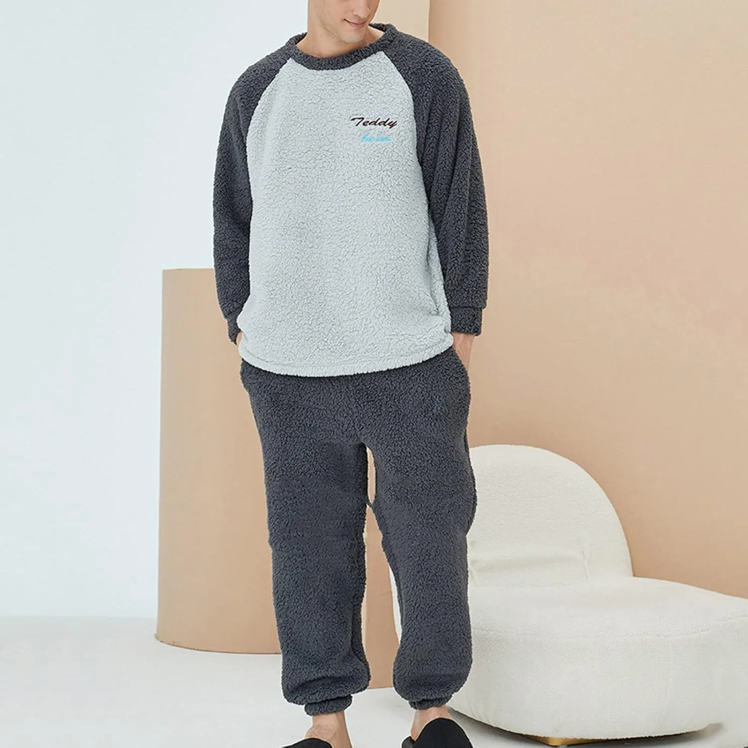 Women Fleece Pajamas Sets Fluffy Loungewear Winter Warm Fuzzy Sleepwear Soft Comfy Loose Pullover Pants 2 Piece Lounge Outfit