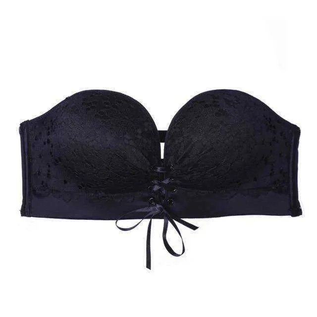 Women Floral Seamless Lace Strapless Push Up Bra Invisible Wireless Lingerie Underwear