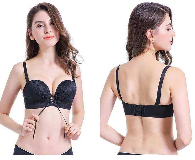 Women Floral Seamless Lace Strapless Push Up Bra Invisible Wireless Lingerie Underwear