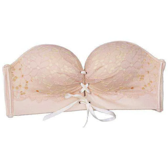 Women Floral Seamless Lace Strapless Push Up Bra Invisible Wireless Lingerie Underwear
