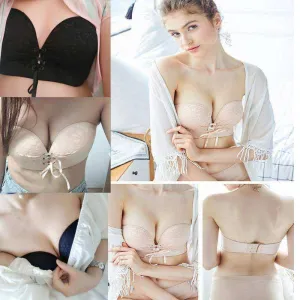 Women Floral Seamless Lace Strapless Push Up Bra Invisible Wireless Lingerie Underwear