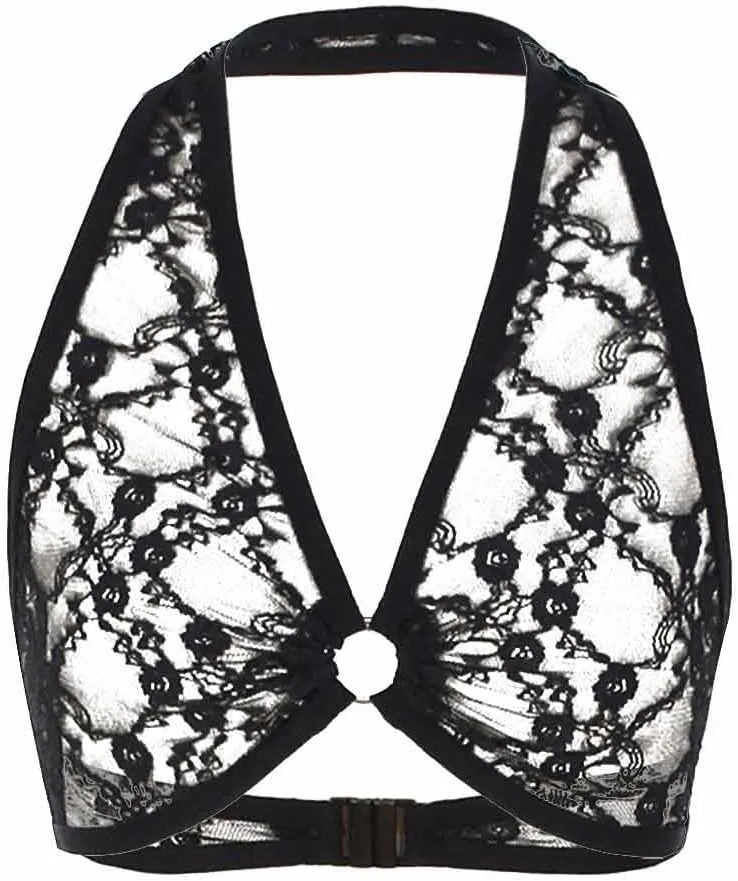 Women Harness Bra Strappy Cage Lingerie Bra Halter V Neck Hollow Out Bra Lace Festival Rave Tops Belt Bralette Crop