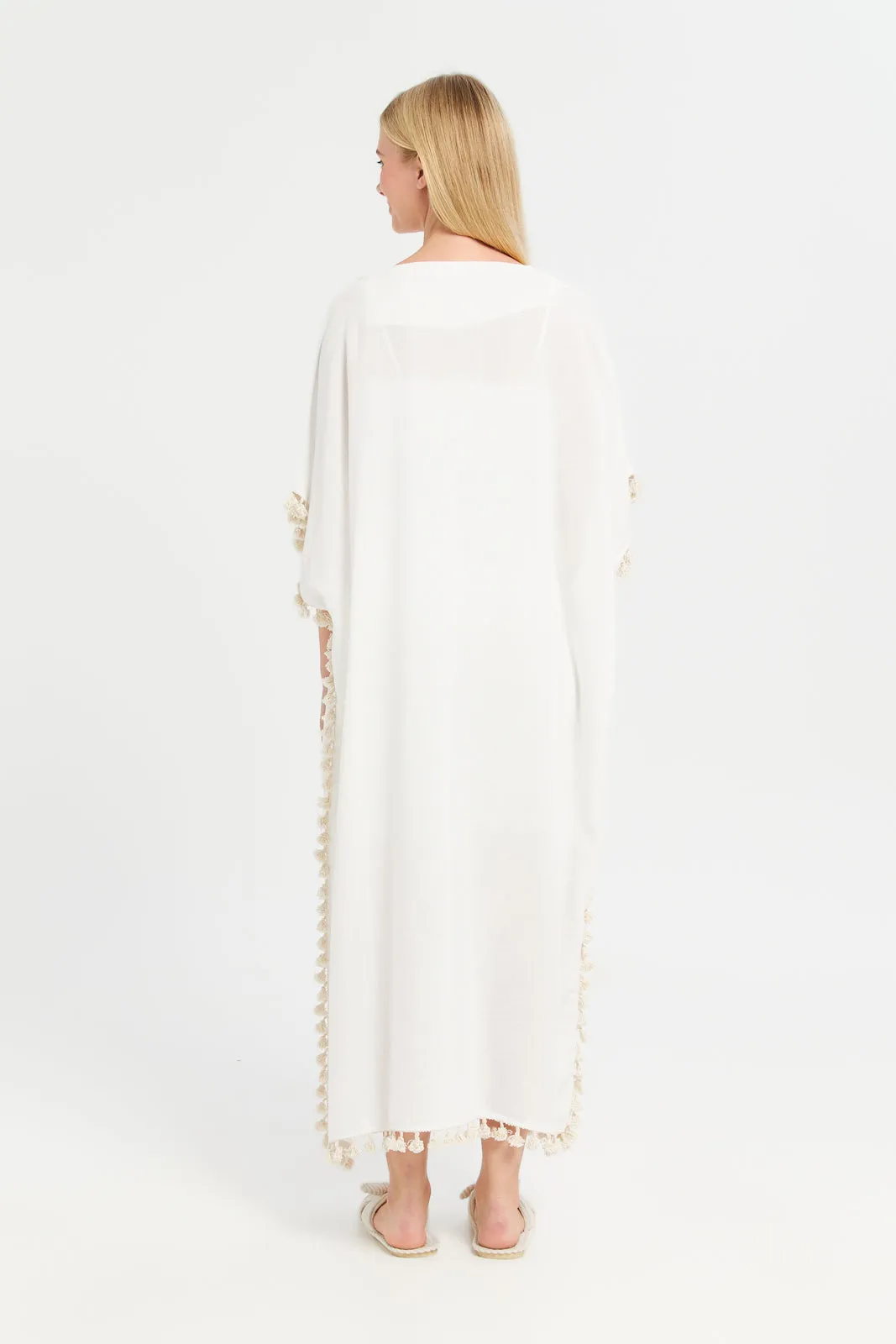 Women Ivory Embroidered Kaftan Nightgown