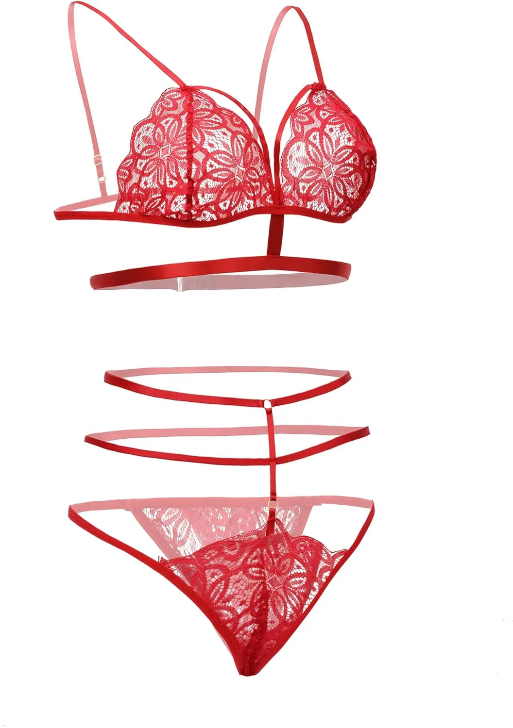 Women Lace Lingerie Set Strappy Bra & Underwear for Nightwear Lingerie