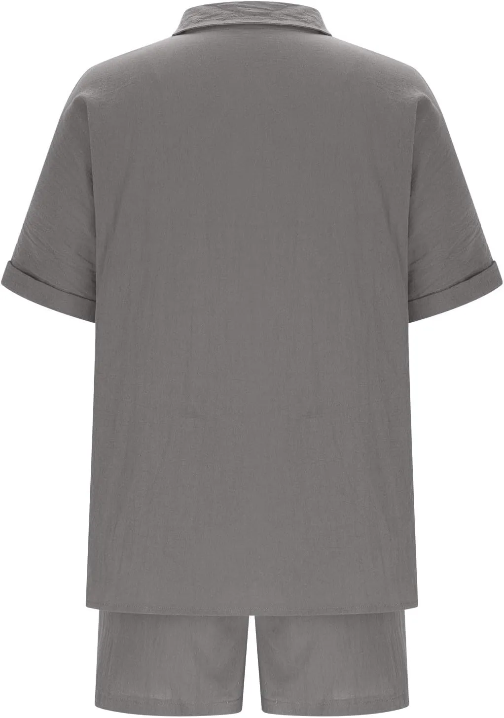 Women Linen Cotton Short Sets 2 Piece Outfits Button Down Short Sleeve Shirt Dressy Casual Summer Loungewear