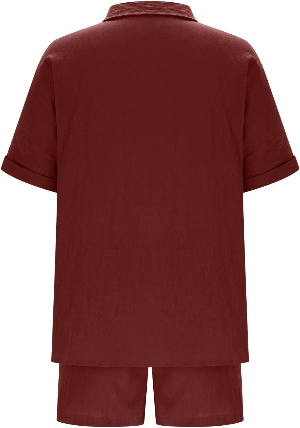 Women Linen Cotton Short Sets 2 Piece Outfits Button Down Short Sleeve Shirt Dressy Casual Summer Loungewear