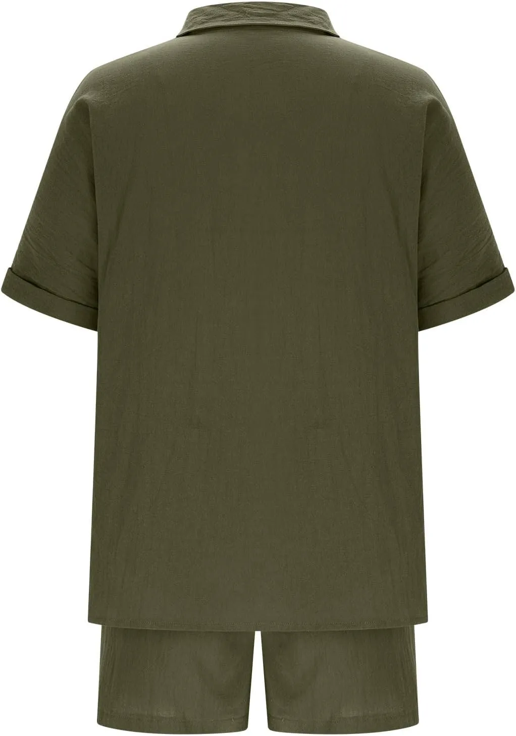 Women Linen Cotton Short Sets 2 Piece Outfits Button Down Short Sleeve Shirt Dressy Casual Summer Loungewear