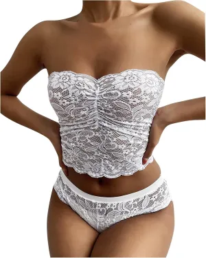 Women Lingerie Set Sexy Underwear Chest Lace Strapless Bra and Panty Sets 2 Piece Lace Bralette Set