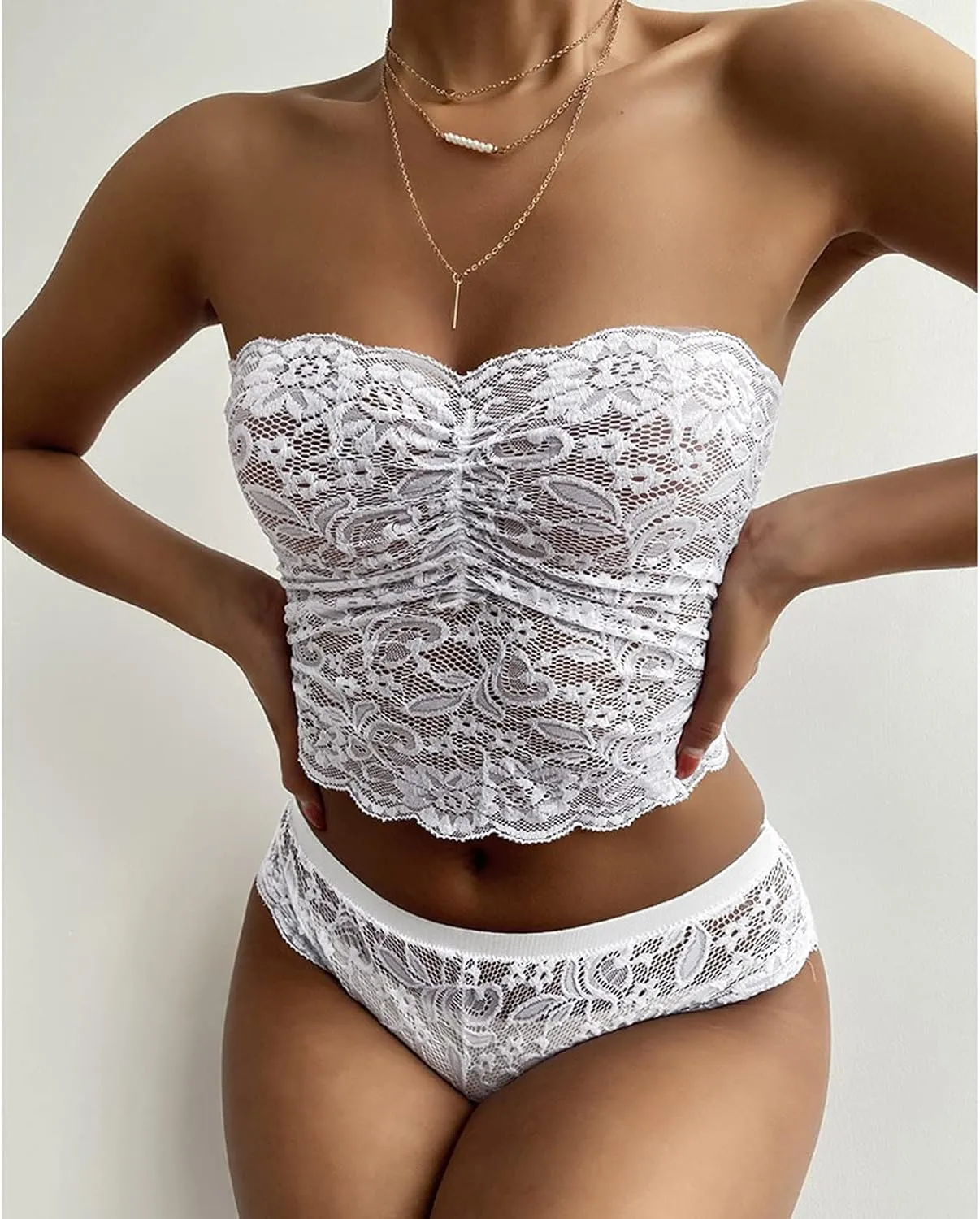 Women Lingerie Set Sexy Underwear Chest Lace Strapless Bra and Panty Sets 2 Piece Lace Bralette Set