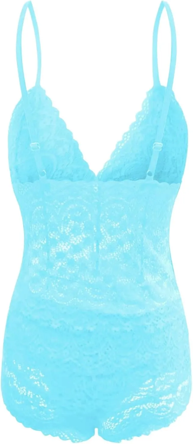 Women Lingerie Strappy Nightwear 2 Pieces Set Lace Babydoll Adjustable Strappy Bodysuit Costume Set