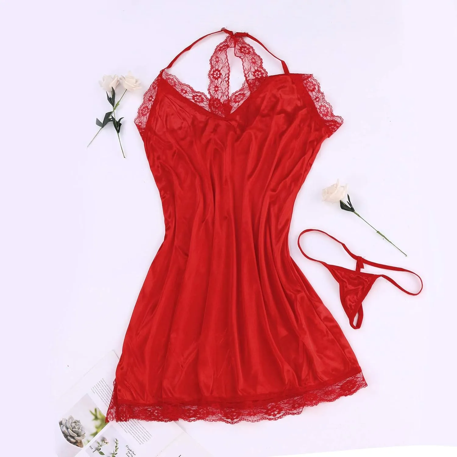 Women Nightgown Sexy Sleepwear Lace Chemise Nightgown Soft Sexy Lace Lingerie V Neck Sexy Bodysuit Lace Nightie