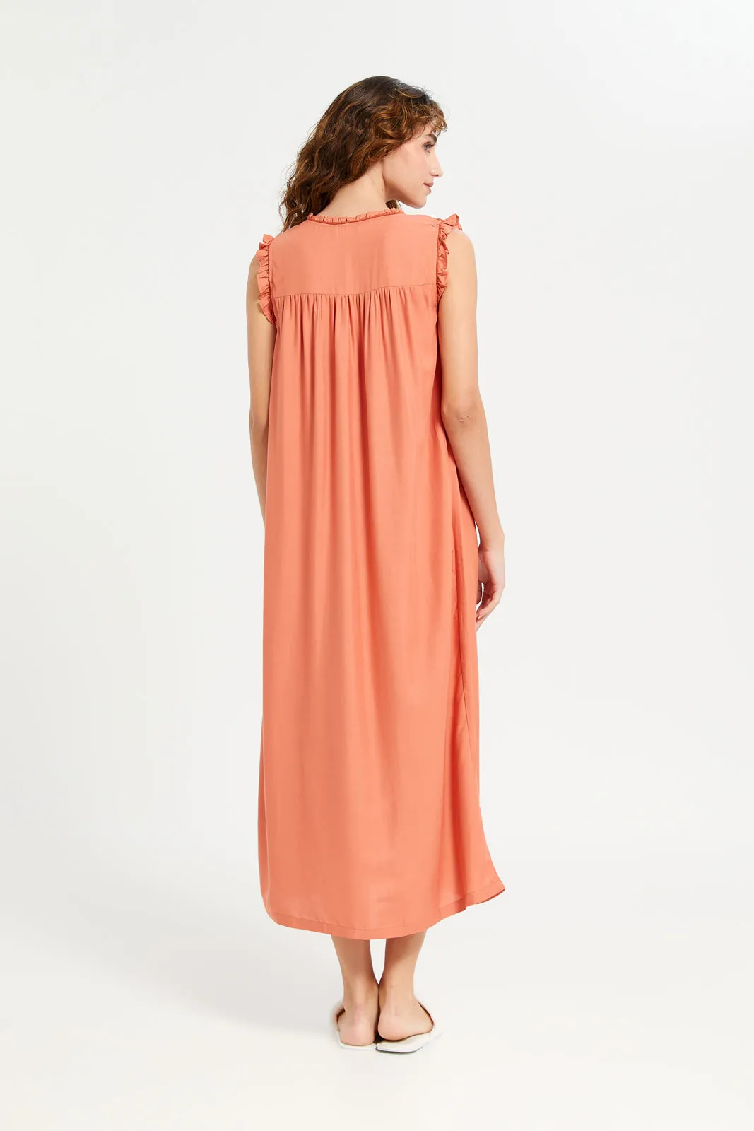 Women Orange Embellished Sleeveless Nightgown