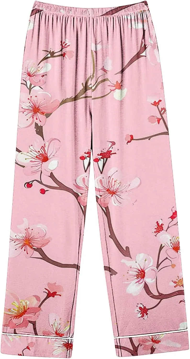 Women Pajama Sets Casual Floral Print Long Sleeve Two Piece Tops and Pants Lounge Button Down Sleepwear Set