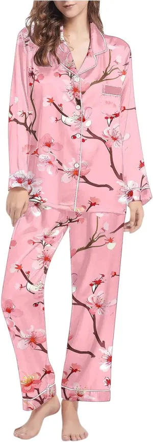 Women Pajama Sets Casual Floral Print Long Sleeve Two Piece Tops and Pants Lounge Button Down Sleepwear Set