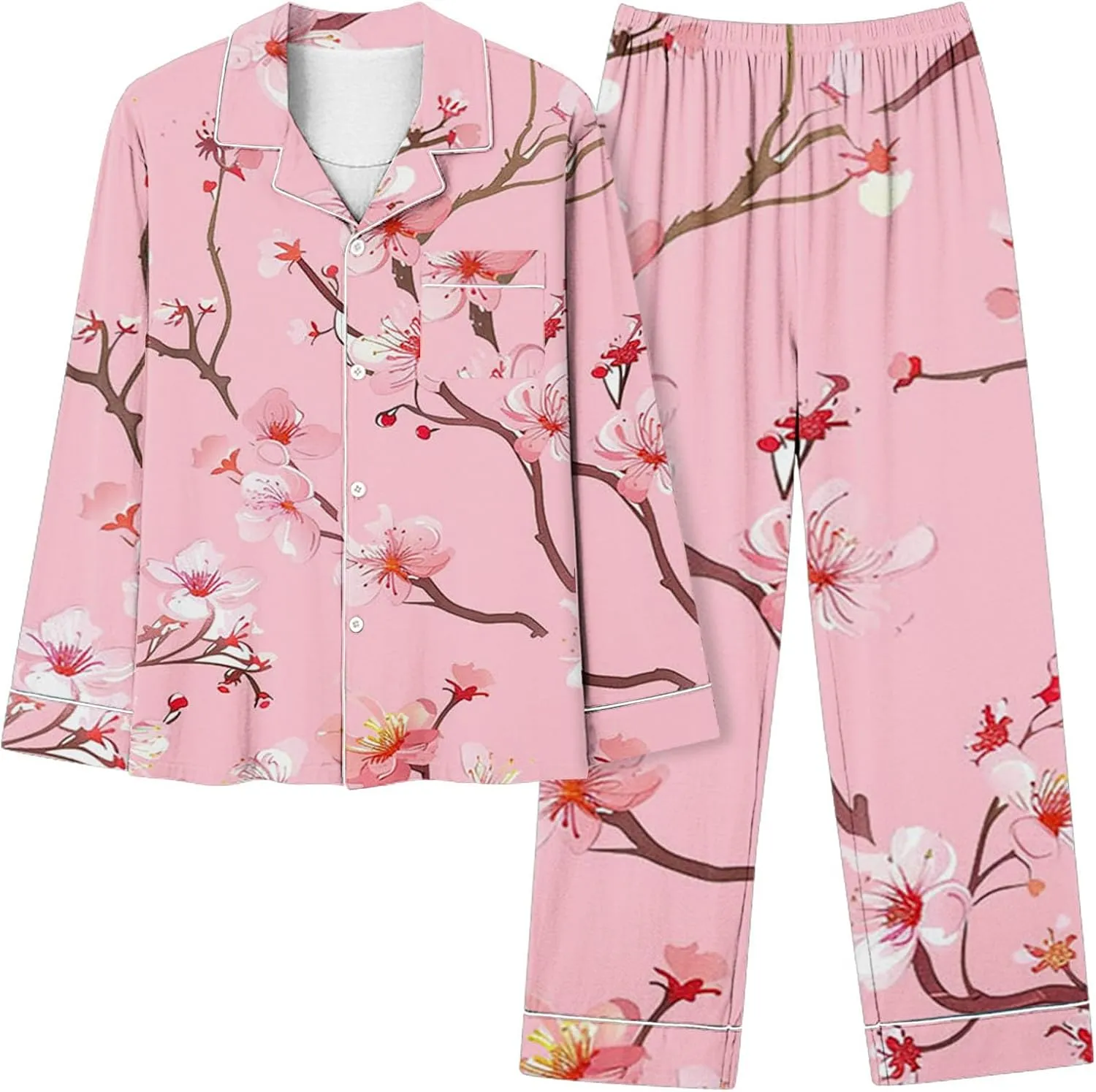 Women Pajama Sets Casual Floral Print Long Sleeve Two Piece Tops and Pants Lounge Button Down Sleepwear Set
