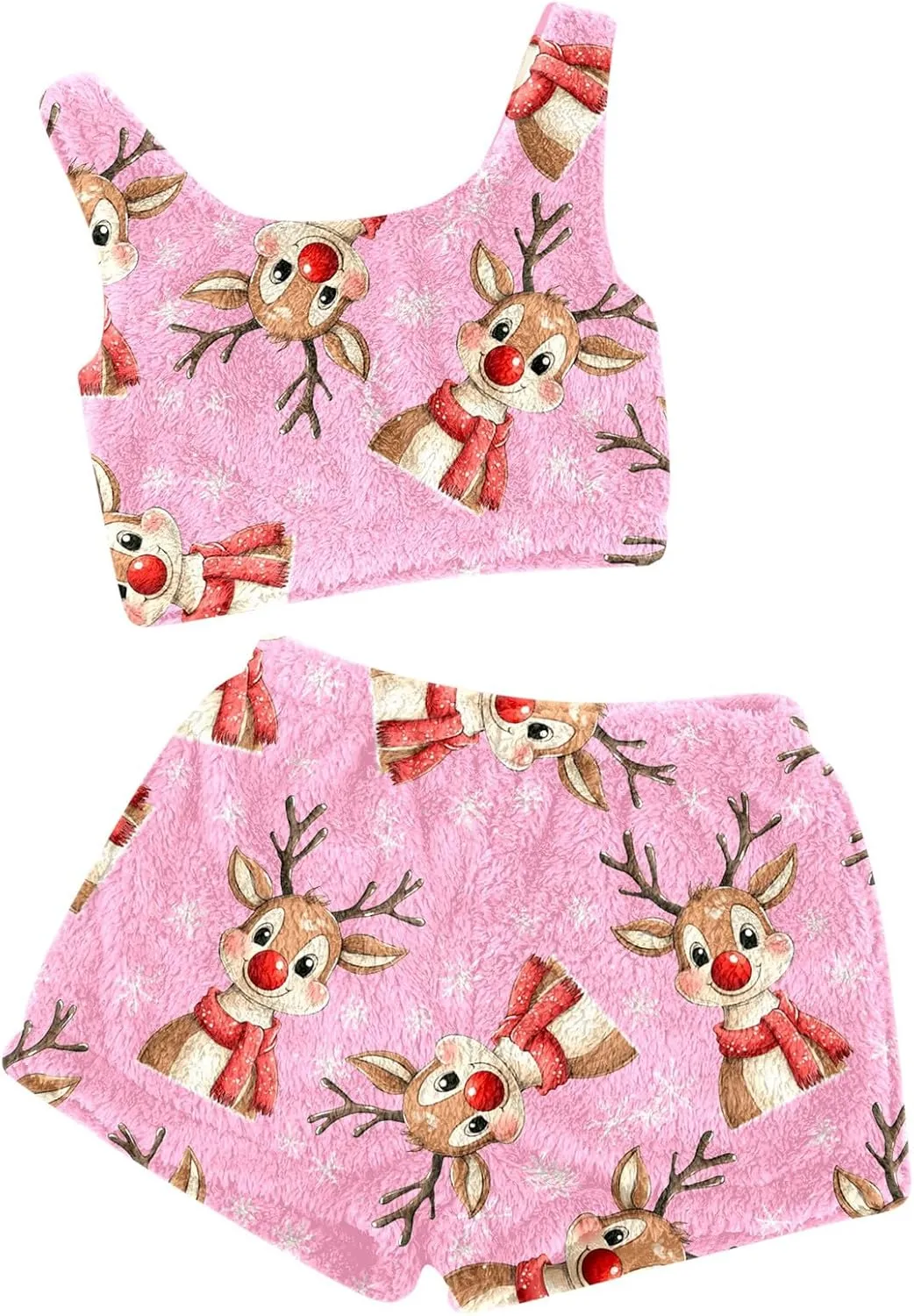 Women Plus Size Christmas Pajamas Set with Shorts,Sexy Soft Deer Print Cropped Tank Sleepwear Nightwear Pjs Lounge Sets