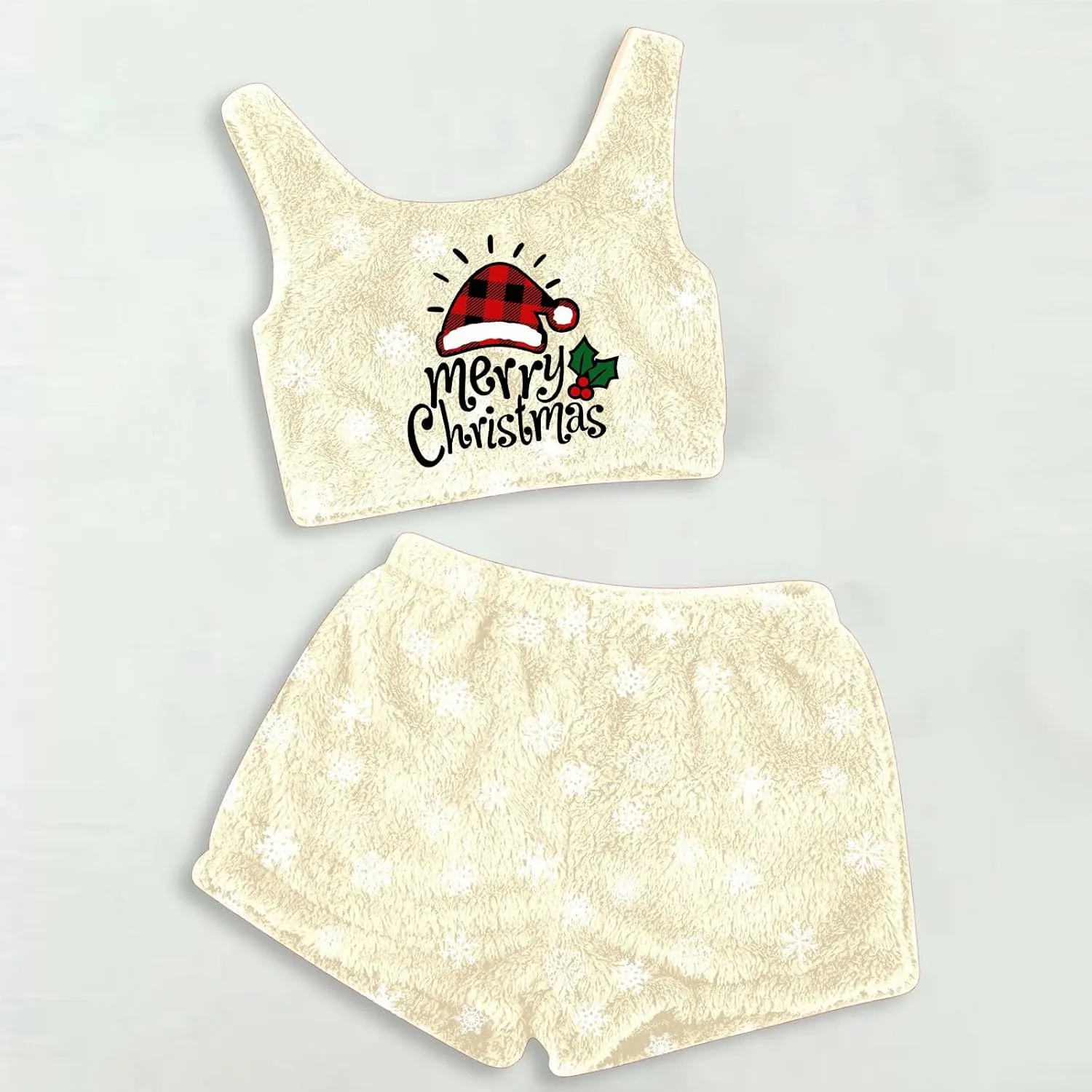 Women Plus Size Christmas Pajamas Shorts Set,Velvet Soft Letter Print Copped Tanks 2pack Sleepwear Nightwear Pjs Lounge Sets