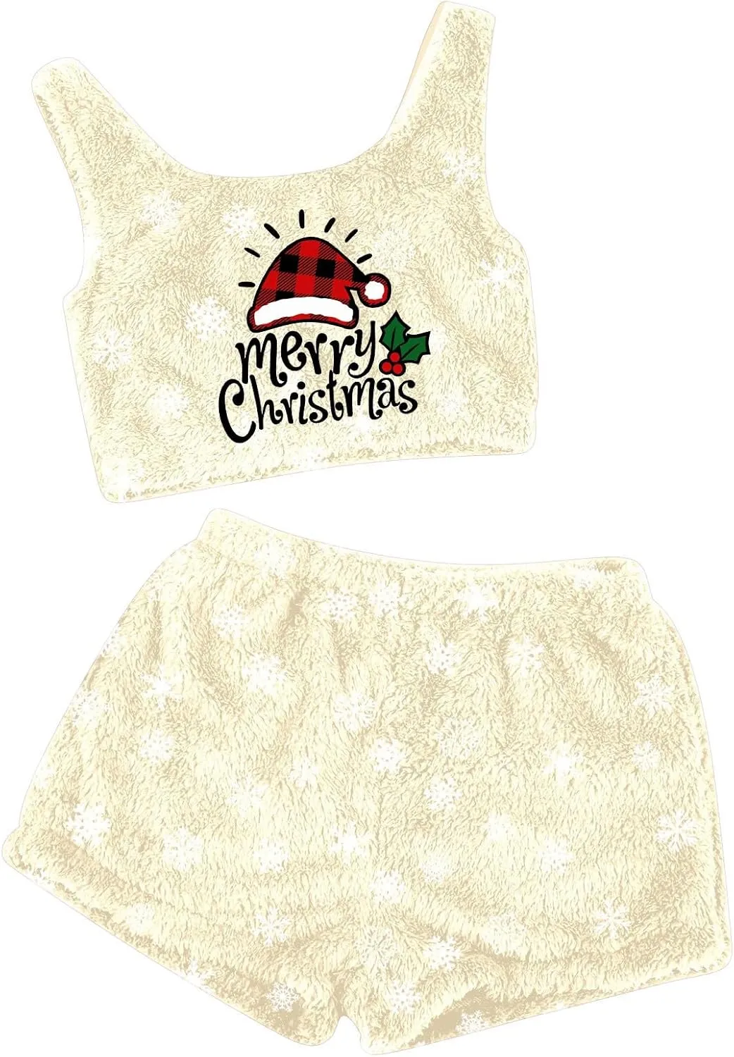 Women Plus Size Christmas Pajamas Shorts Set,Velvet Soft Letter Print Copped Tanks 2pack Sleepwear Nightwear Pjs Lounge Sets