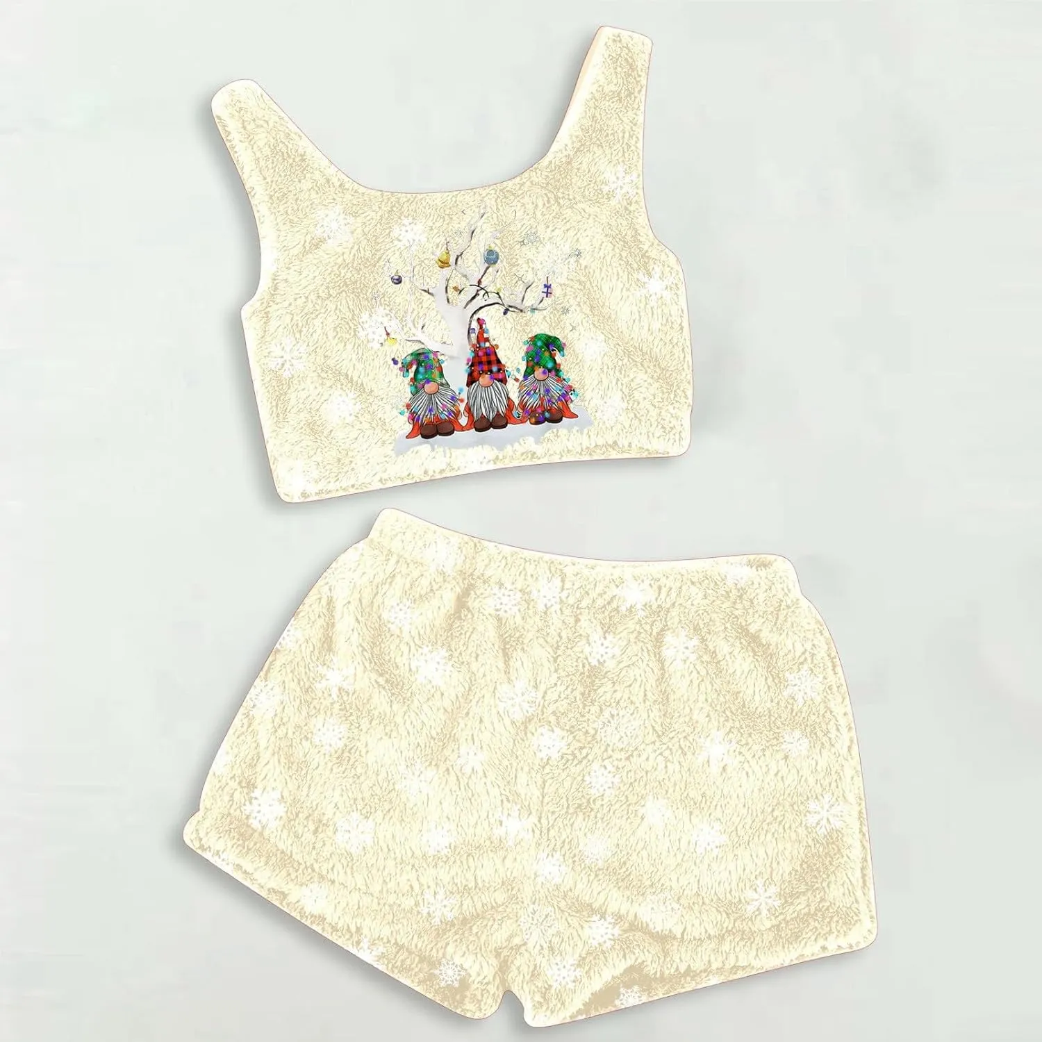 Women Plus Size Christmas Pajamas Shorts Set,Velvet Soft Santa Print Copped Tanks 2pack Sleepwear Nightwear Pjs Lounge Sets