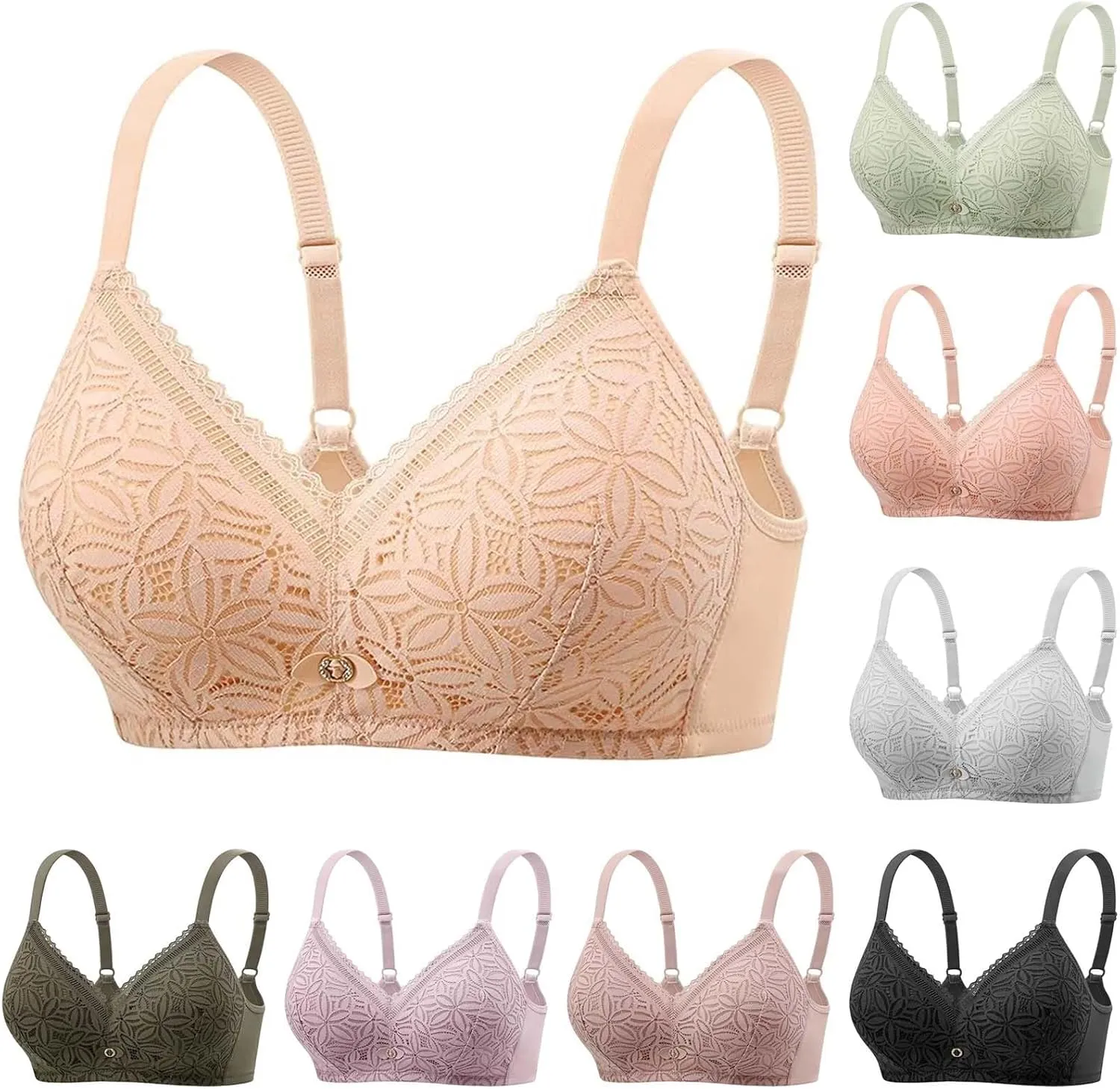 Women Push Up Bras No Underwire Full Coverage High Impact Lace Trim Bralette Wireless Support Posture Daily Bra 2025