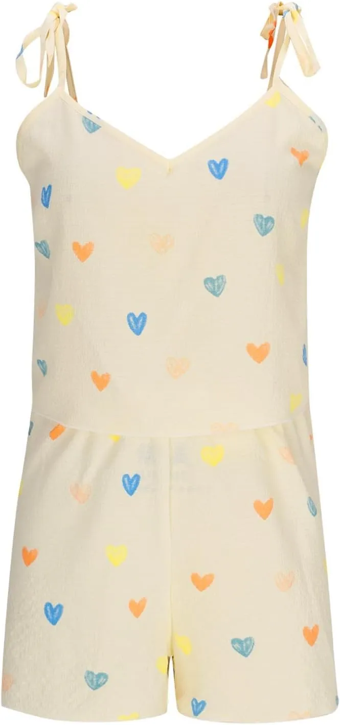Women Rainbow Love Print Pajama Sets Cute 2 Piece Lounge Outfit Tie Shoulder Strap Crop Cami Tops & Shorts Sleepwear