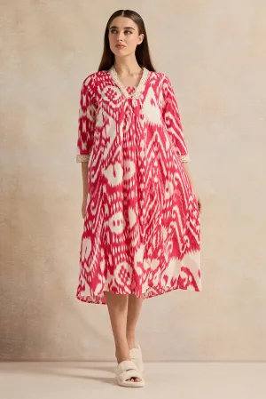 Women Red Abstract Printed Nightgown