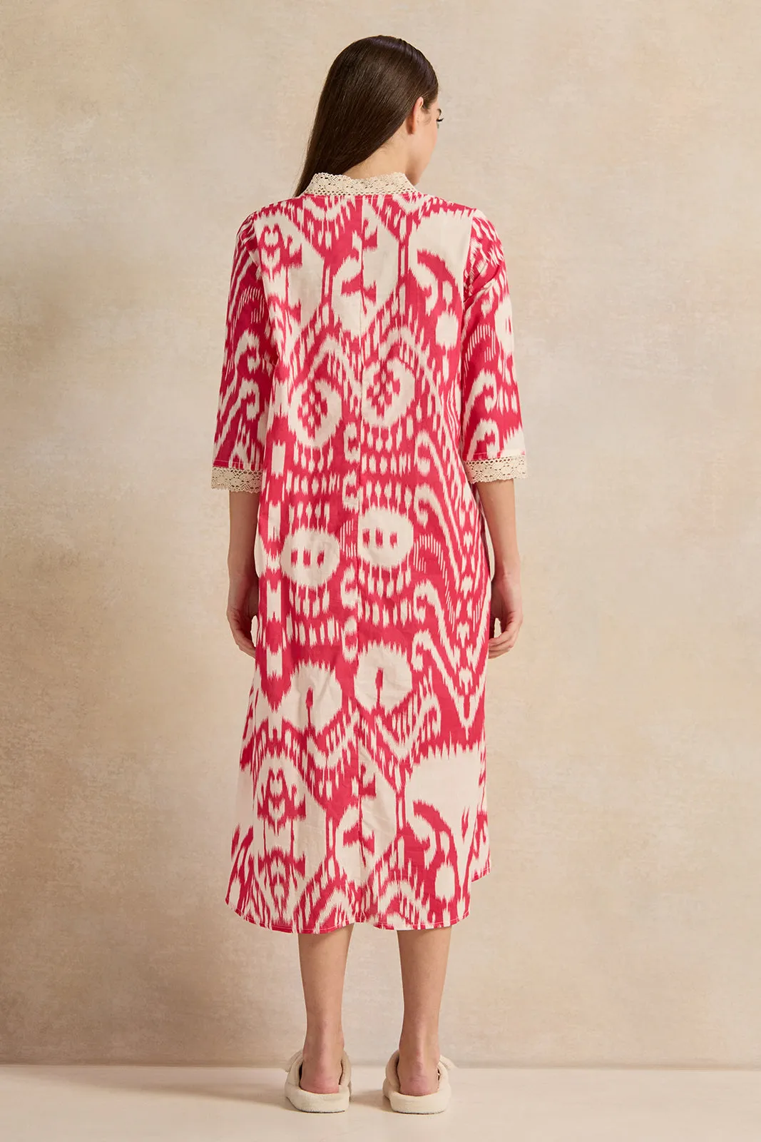 Women Red Abstract Printed Nightgown