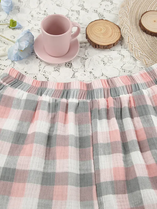 Women Ruffles Three-Piece Plaid Loungewear Set