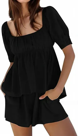 Women Short Two Piece Sets Summer Soft Comfy Loungewear 2 Piece Outfits Casual Loose Fashion Side Split T Shirts and Shorts