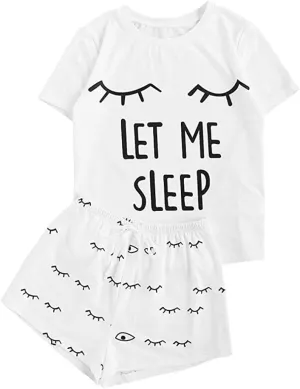 Women Silk Pajamas Set Women's Casual Shorts Short Sleeve Print T-Shirt Sleepwear Nightwear Set Short Sleeve