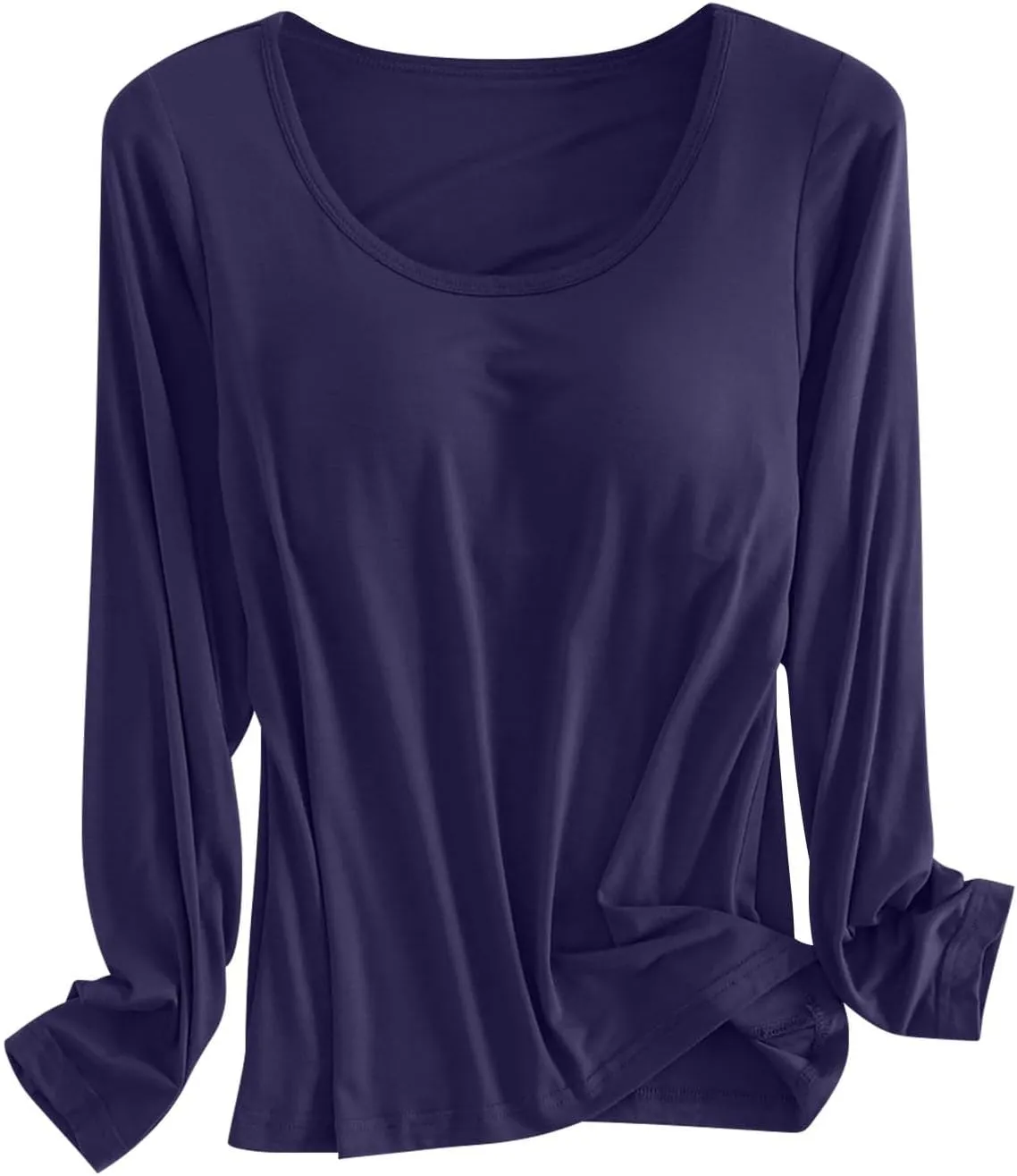 Women Soft Pajamas Comfy Casual Sleepwear with Built In Bra Plus Size Long Sleeve Nightwear Sexy Warm Loungewear