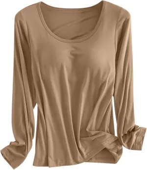 Women Soft Pajamas Comfy Loungewear Nightshirt with Built In Bra Long Sleeve Sleep T Shirt Tops Sexy ounge Pajama