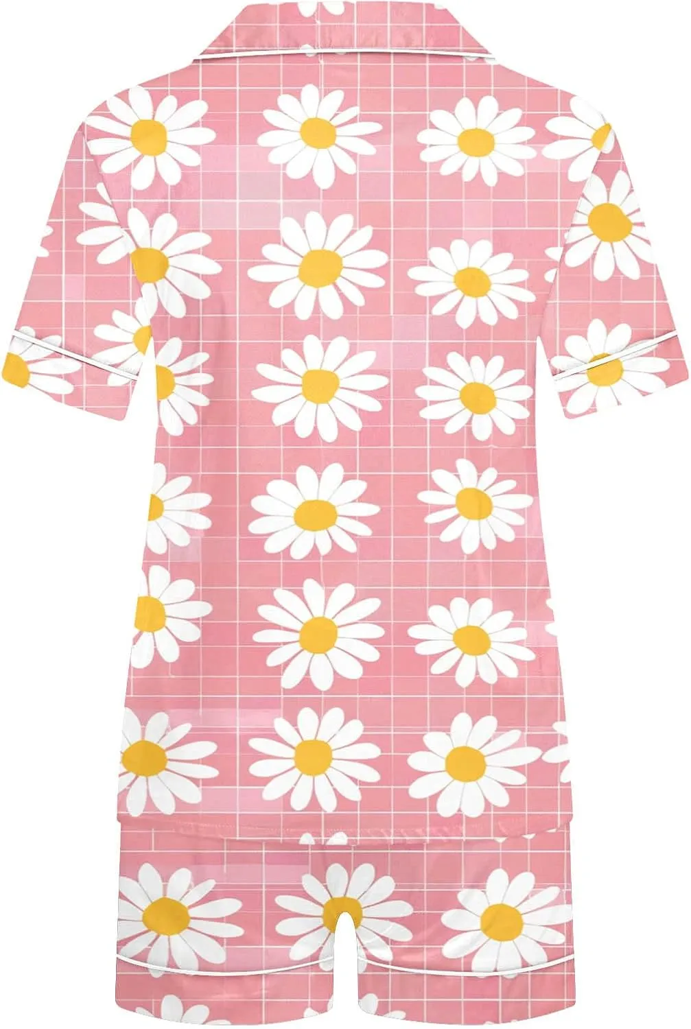 Women Sunflower Print Casual Pajamas Sets Short Sleeve Button Lapel Shirts with High Waisted Comfy Shorts Suits