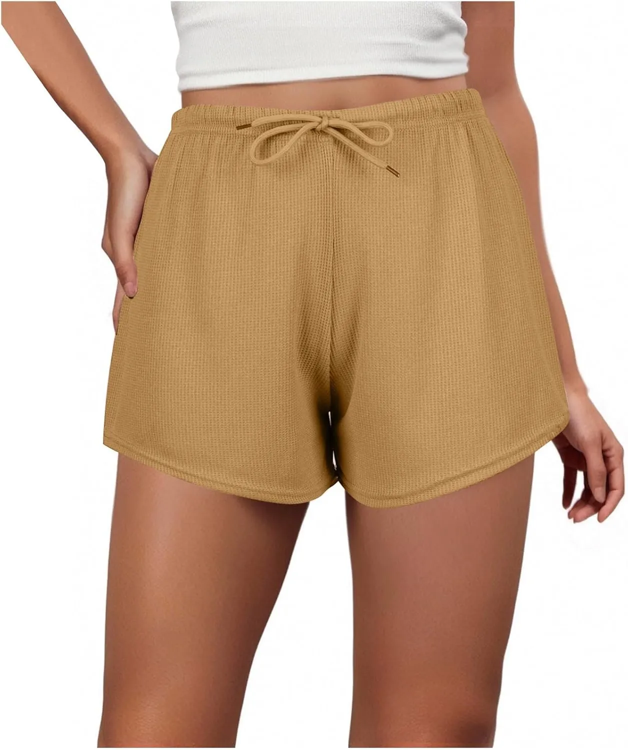 Women Waffle Knit Basic Lounge Shorts Summer High Waist Sleepwear Bottom Comfy Loose Fit Yoga Gym Sleep Pajama Short Pant