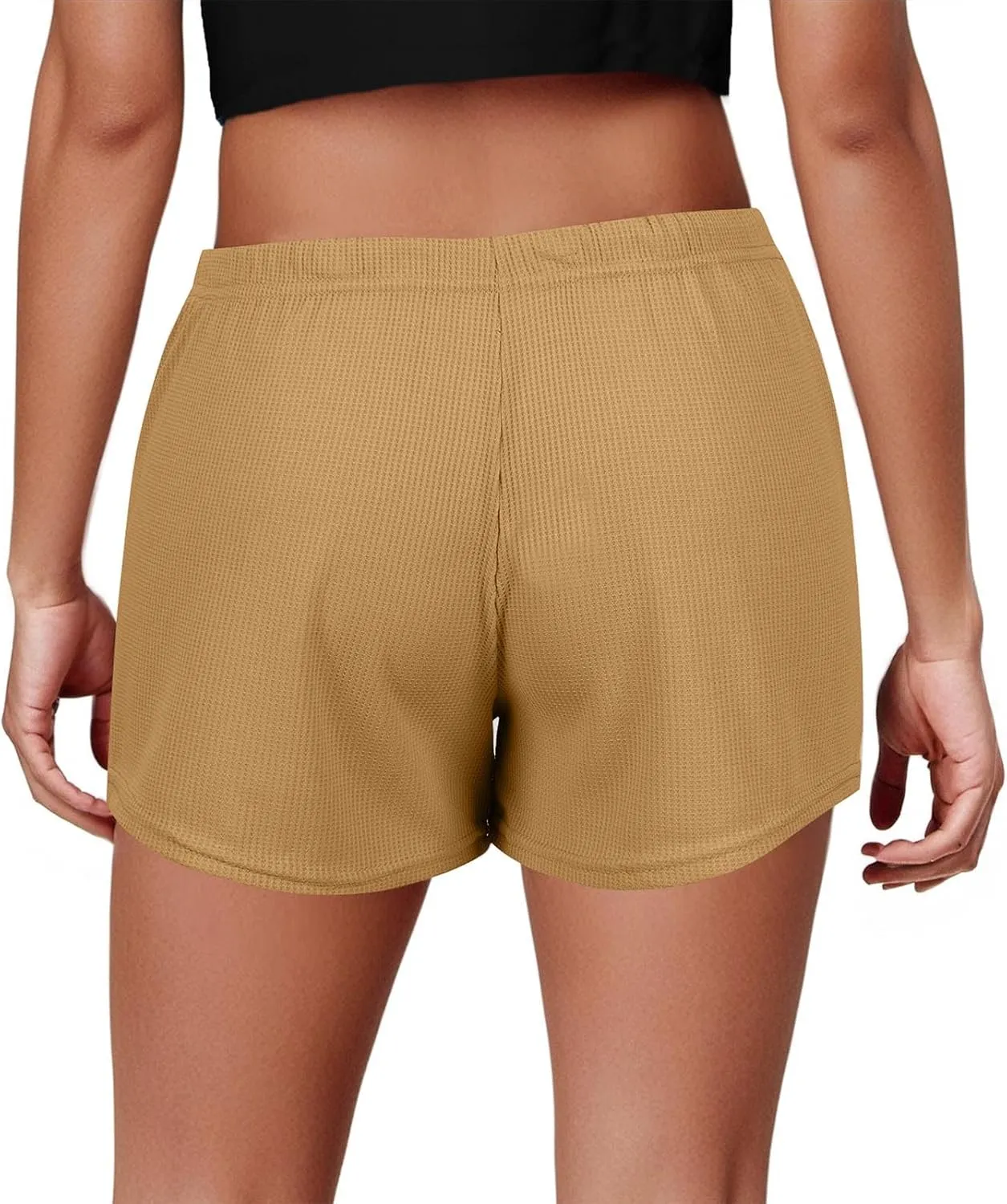 Women Waffle Knit Basic Lounge Shorts Summer High Waist Sleepwear Bottom Comfy Loose Fit Yoga Gym Sleep Pajama Short Pant