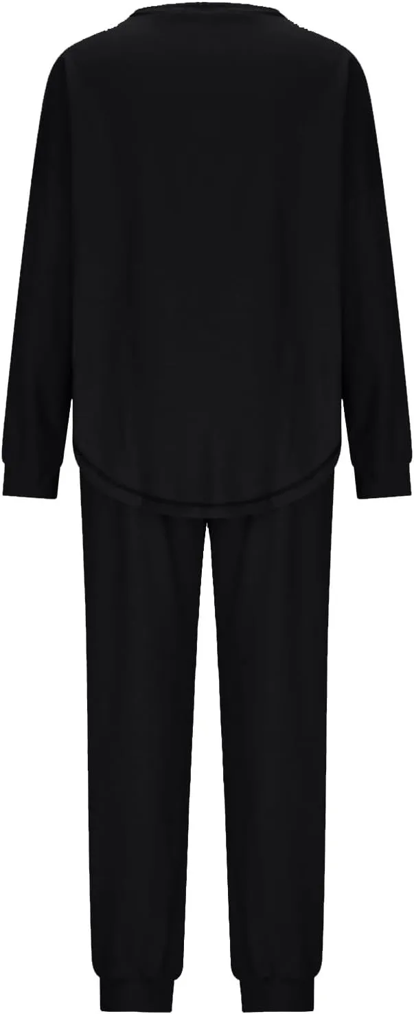 Women Waffle Knit Pajamas Set Loungewear Long Sleeve Sweatshirt Sleepwear Drawstring Nightwear Pants V-Neck Nightgown