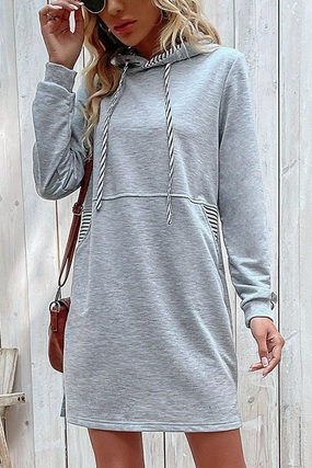 WOMEN DRAWSTRING HOODED SIDE POCKET MID DRESS Rhinestone-Detail Elegant evening wear