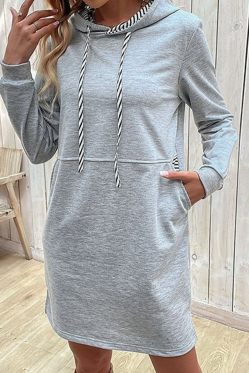 Grace Base WOMEN DRAWSTRING HOODED SIDE POCKET MID DRESS