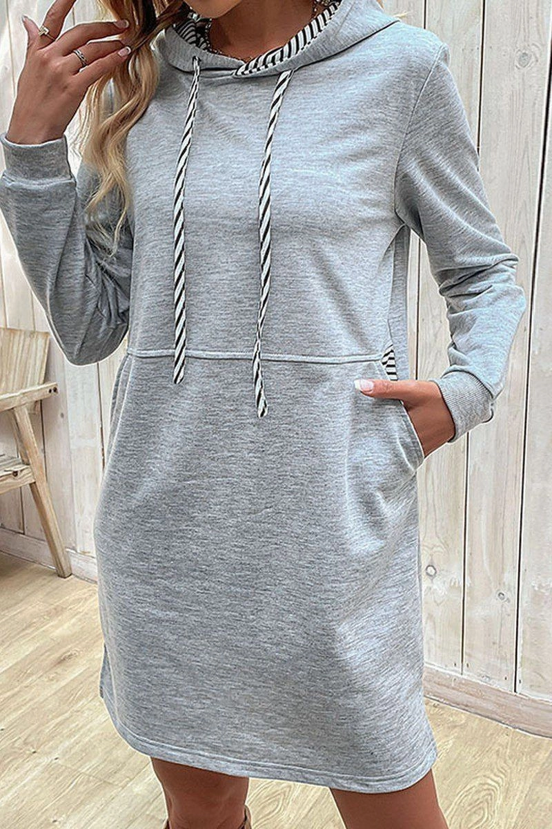 Glossy-Finish Refined Finish WOMEN DRAWSTRING HOODED SIDE POCKET MID DRESS