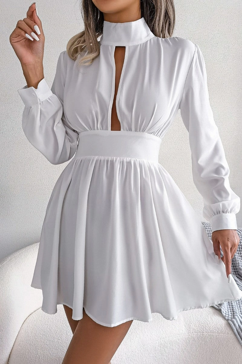 Clean Chic WOMEN FRONT CUT OUT DETAILED HIGH NECK DRESS