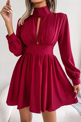 Sweet Mood Chic Balance WOMEN FRONT CUT OUT DETAILED HIGH NECK DRESS
