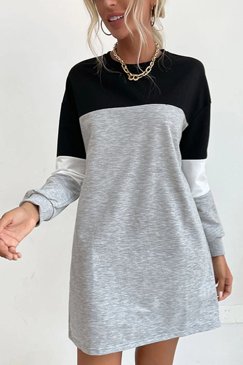 Silky Shape WOMEN LONG SLEEVE COLOR BLOCK COZY SHOR DRESS