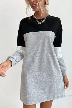 WOMEN LONG SLEEVE COLOR BLOCK COZY SHOR DRESS All Timewear Non-Pilling