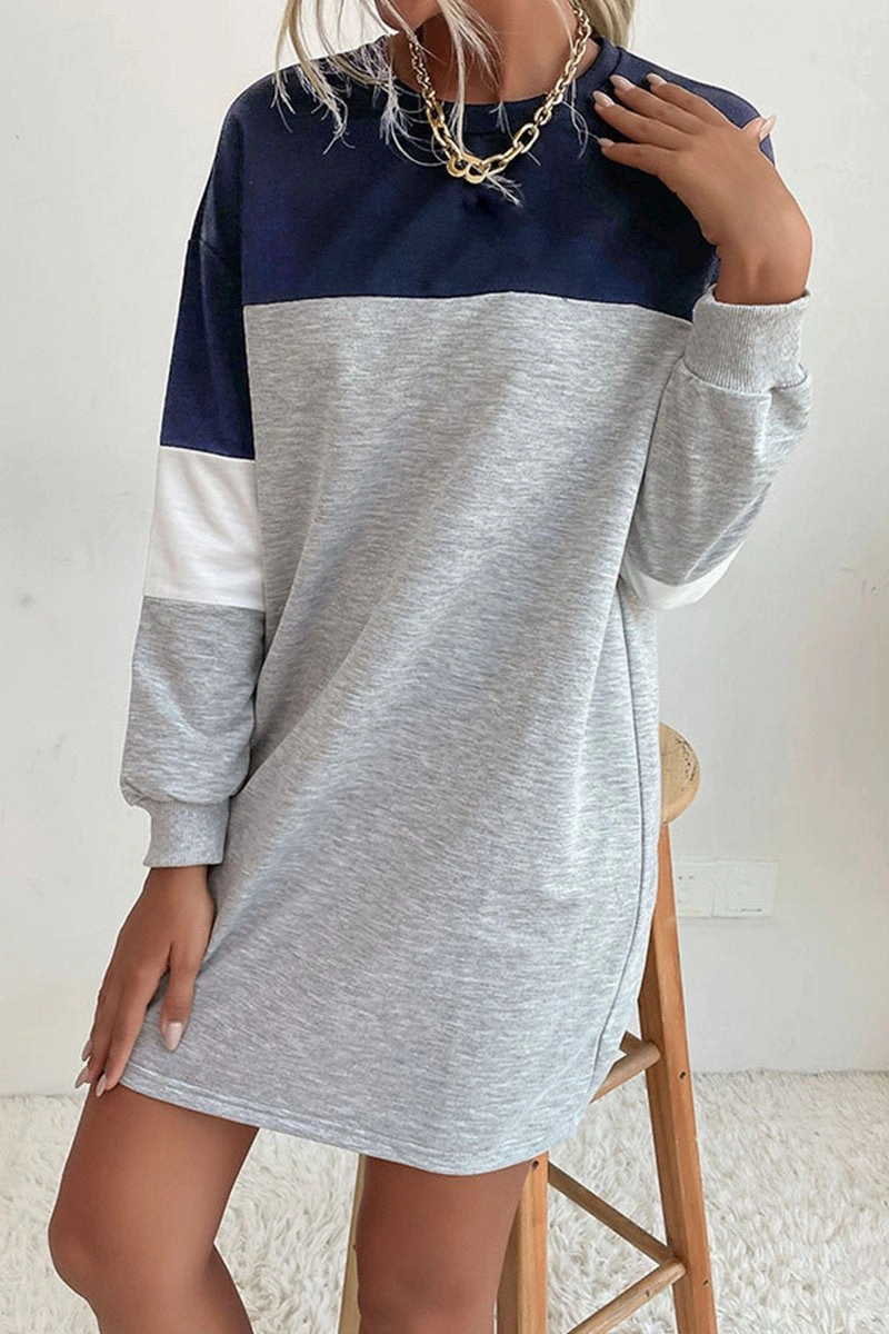 Perfect Day-to-Night WOMEN LONG SLEEVE COLOR BLOCK COZY SHOR DRESS