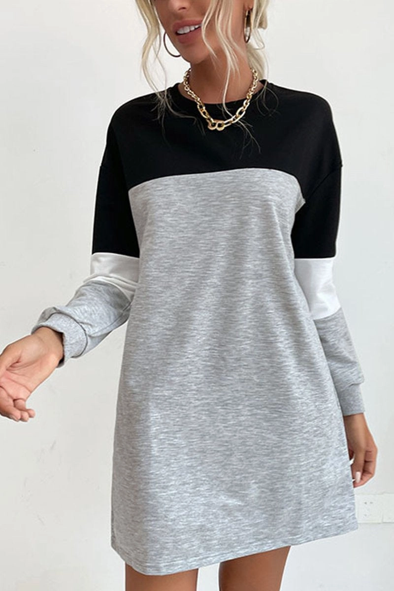Lace Detail Modern Staple WOMEN LONG SLEEVE COLOR BLOCK COZY SHOR DRESS