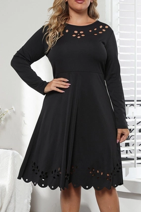 WOMEN PLUS SIZE PUNCHING LONG SLEEVE DRESS Subtle Glam Urban Chic