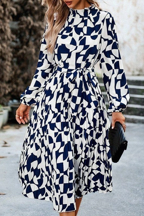 WOMEN RUFFLED HIGH NECK BELTED LONG DRESS Textured Surface Kind Glow