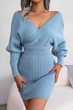 WOMEN SEXY WRAP SLIM WAIST KNITTED SHORT DRESS Air Touch Airy Layer